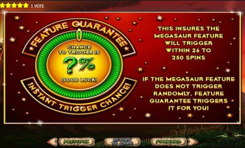 Megasaur Slot Machine Feature Guarantee and Instant Trigger Screen