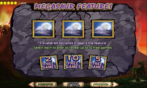 Megasaur Slot Machine Scatter Awards and Wild Symbol Screen