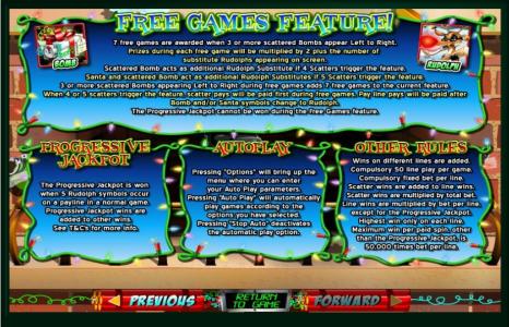 Rudolphs Revenge Slot Machine Free Games Feature, Progressive Jackpot, Autoplay and Other Rules Screen