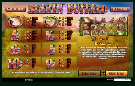 Blazin Buffalo Slot Machine Paytable Screen