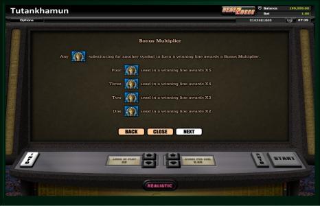 Tutankhamun Slot Machine Bonus Multiplier Screen