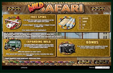Wild Safari Slot Machine Wild Safari Feature Overview Screen