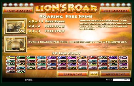 Lions Roar Slot Machine Free Spins Bonus Screen