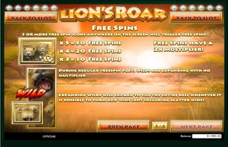Lions Roar Slot Machine Free Spins Screen