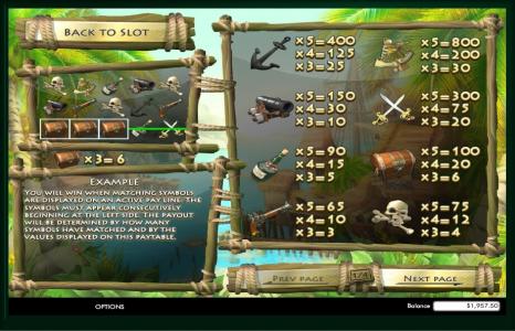 Jolly Rogers Jackpot Slot Machine Paytable Screen