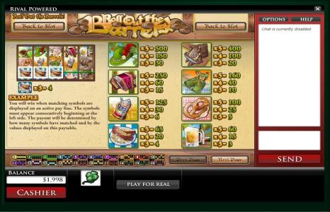 Roll Out the Barrels Slot Machine Paytable Screen