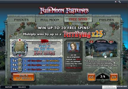 Full Moon Fortunes Slot Machine Free Spins Bonus Screen