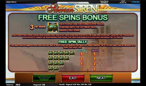 Siberian Siren Slot Machine Free Spins Bonus Screen