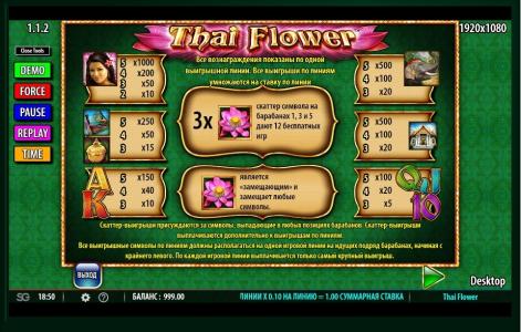 Thai Flower Slot Machine Paytable Screen