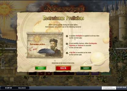Nostradamus Prophecy Slot Machine Nostradamus Predictions Feature Scree