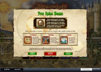 Nostradamus Prophecy Slot Machine Free Spins Bonus Screen