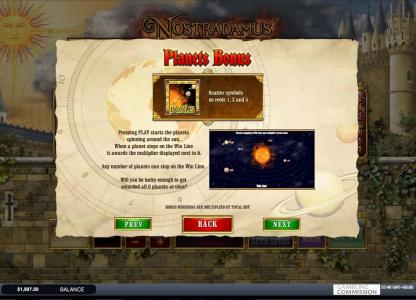Nostradamus Prophecy Slot Machine Planets Bonus Screen
