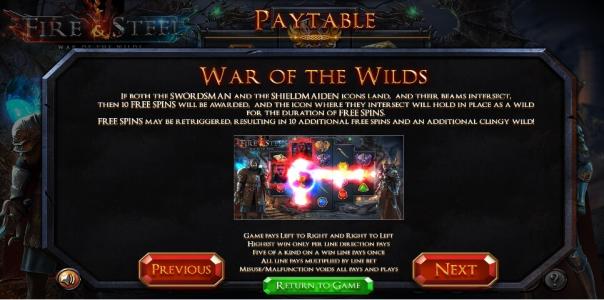 Fire & Steel Slot Machine War of the Wilds Feature Screen