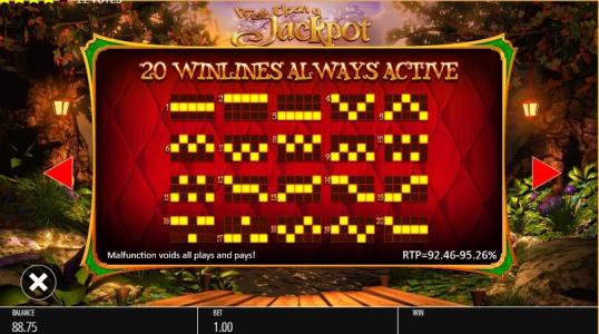 Wish Upon A Jackpot Slot Machine Paylines Screen