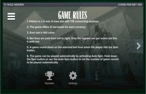 Hidden Slot Machine Game Rules Screen