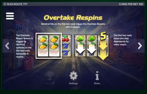 Route 777 Slot Machine Overtake Respins Screen