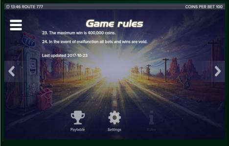 Route 777 Slot Machine Game Rule Screen