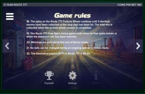Route 777 Slot Machine Game Rule Screen