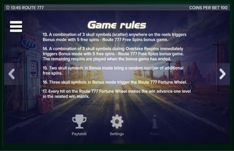 Route 777 Slot Machine Game Rule Screen
