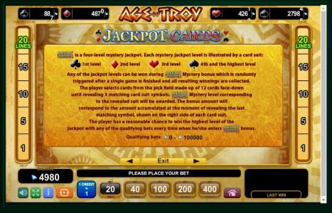 Age Of Troy Slot Machine Jackpot Cards Screen