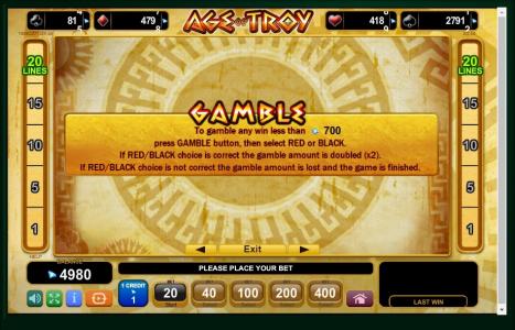 Age Of Troy Slot Machine Gamble Screen