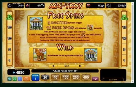 Age Of Troy Slot Machine Free Spins Bonus and Wild Screen