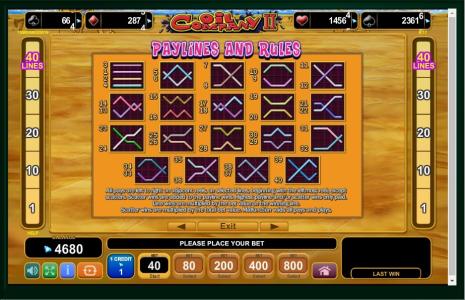 Oil Company II Slot Machine Paylines Screen