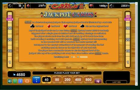 Oil Company II Slot Machine Jackpot Cards Screen