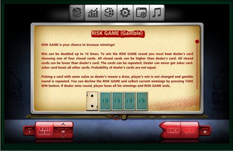 The Ninja Slot Machine RIsk Game Screen