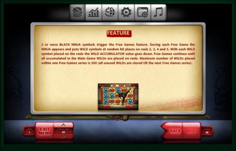 The Ninja Slot Machine Feature Screen