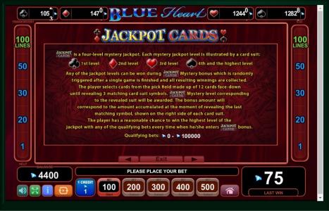 Blue Heart Slot Machine Jackpot Cards Screen