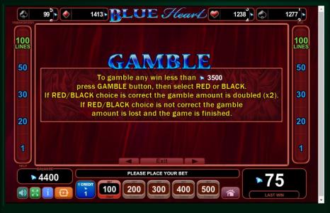 Blue Heart Slot Machine Gamble Screen