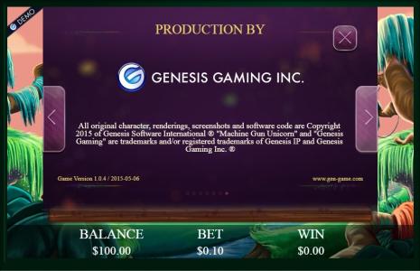 Machine Gun Unicorn Slot Machine - Production By Genesis Gaming Inc Screen