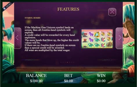 Machine Gun Unicorn Slot Machine Symbol Bombs Screen