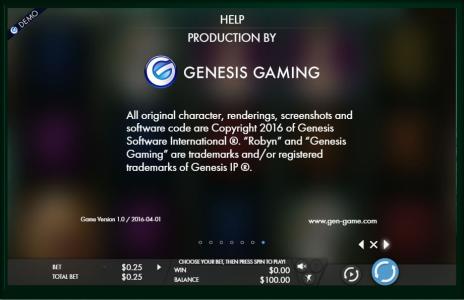 Robyn Slot Machine Help Production By Genesis Gaming Screen