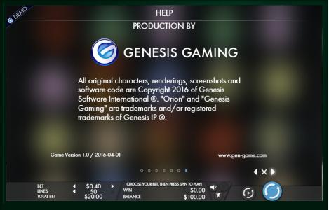 Orion Slot Machine Help Production By Genesis Gaming Screen