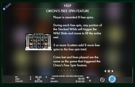 Orion Slot Machine Free Spins Bonus Screen