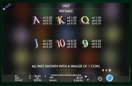 Orion Slot Machine Paytable Screen