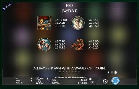 Orion Slot Machine Paytable Screen