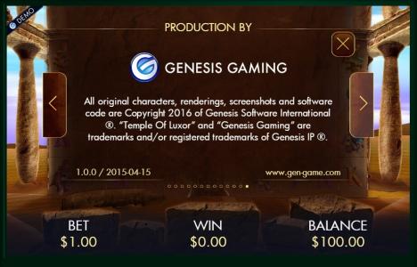 Temple of Luxor Slot Machine Production By Genesis Gaming Screen