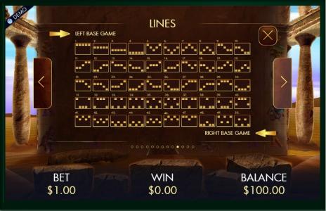 Temple of Luxor Slot Machine Paylines Screen