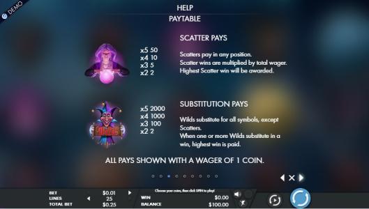 Mirror Magic Slot Machine Help Paytable Screen by Genesis Gaming