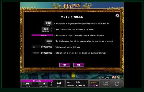 Gypsy Slot Machine Meter Rules Screen by High 5 Games