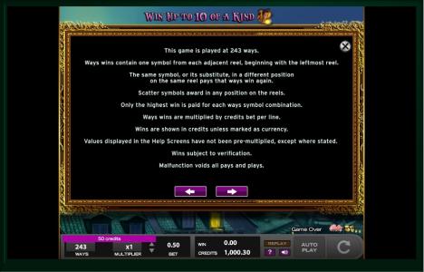 Gypsy Slot Machine 243 Ways Rules Screen by High 5 Games