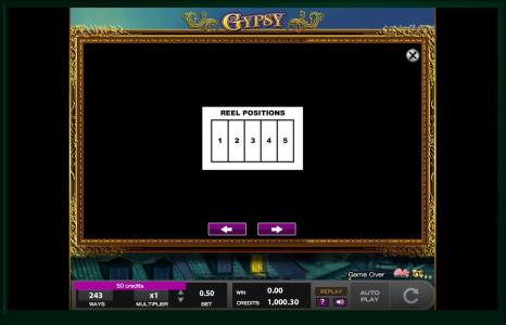 Gypsy Slot Machine Reel Positions Screen by High 5 Games