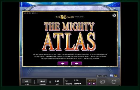 The Mighty Atlas Slot Machine The Mighty Atlas Title Screen by High 5 Games Screen