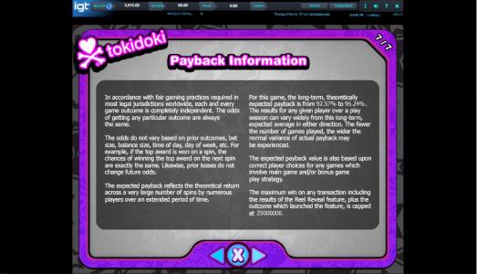 Tokidoki Lucky Town Slot Machine Payback Information by Tokidoki Screen