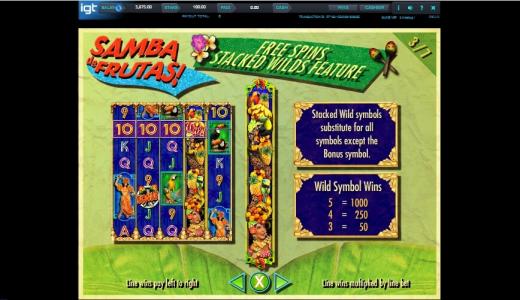 Samba De Frutas Slot Machine Free Spins and Stacked Wilds Feature Screen