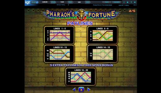 Pharaoh's Fortune Slot Machine Paylines Screen