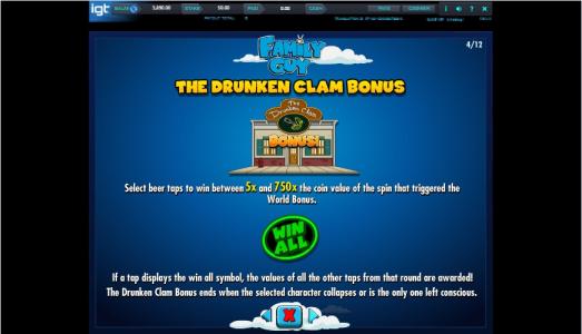 Family Guy Slot Machine The Drunken Clam Bonus Screen